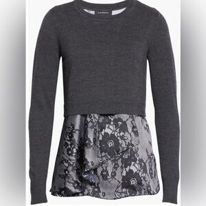 NWT Club Monaco Claribel Layered Look‎ Merino Wool Sweater Size SMALL Gray Black